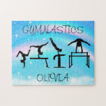 Girls Gymnastics Rainbow Swirls Pussel<br><div class="desc">Vackra virrvarr från färg! Den här designen säger gymnastik och är också personlig med namn i din gymnast! Har 4 vackra gymnastik-silhouettes vardera som deltar i olika arrangemang i gymnastik.</div>