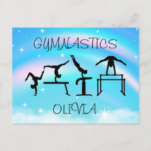 Girls Gymnastics Rainbow Swirls Vykort