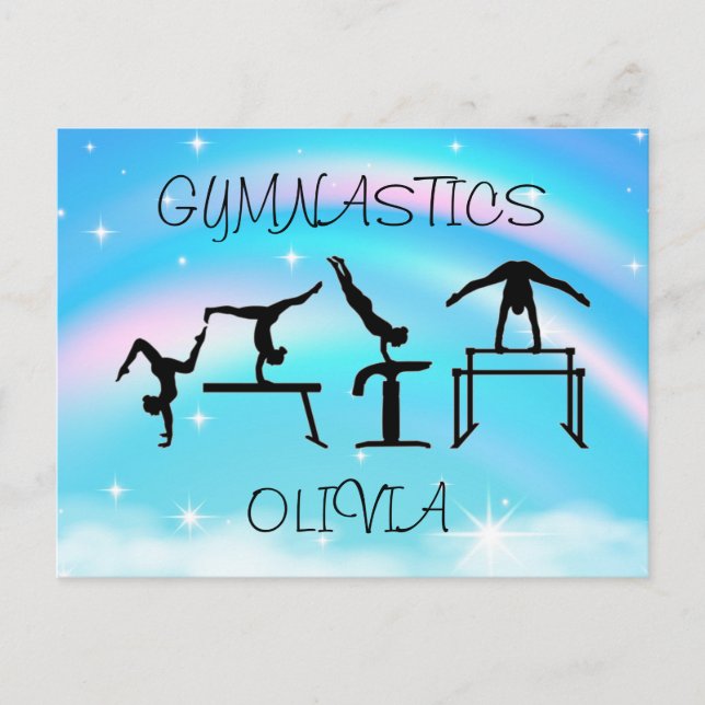 Girls Gymnastics Rainbow Swirls Vykort (Framsida)