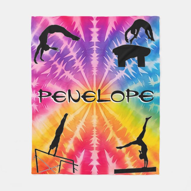 Girls Gymnastics Rainbow Tie-Dye Fleecefilt (Framsidan)
