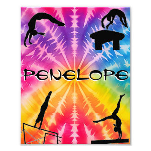 Girls Gymnastics Rainbow Tie-Dye Fototryck