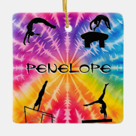 Girls Gymnastics Rainbow Tie-Dye Julgransprydnad Keramik
