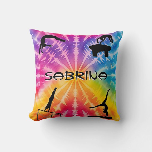 Girls Gymnastics Rainbow Tie-Dye Kudde (Framsida)