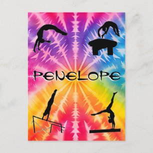 Girls Gymnastics Rainbow Tie-Dye Vykort
