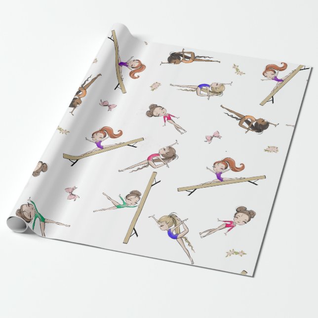 Girls Gymnastics Rosa Lila Rainbow Mönster Presentpapper (Utrullad)