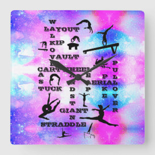 Girls Gymnastics Skills Acrylic Wall Clock Fyrkantig Klocka