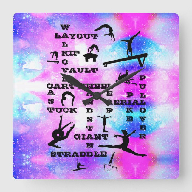 Girls Gymnastics Skills Acrylic Wall Clock Fyrkantig Klocka (Framsida)