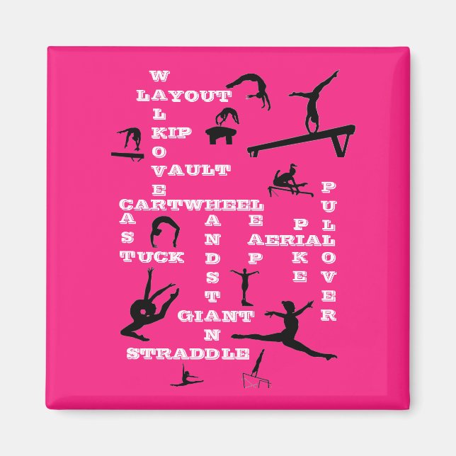 Girls Gymnastics Skills Crossword Rosa Magnet (Framsidan)