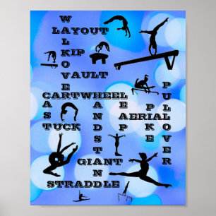 Girls Gymnastics Skills Crosswords Blue Poster
