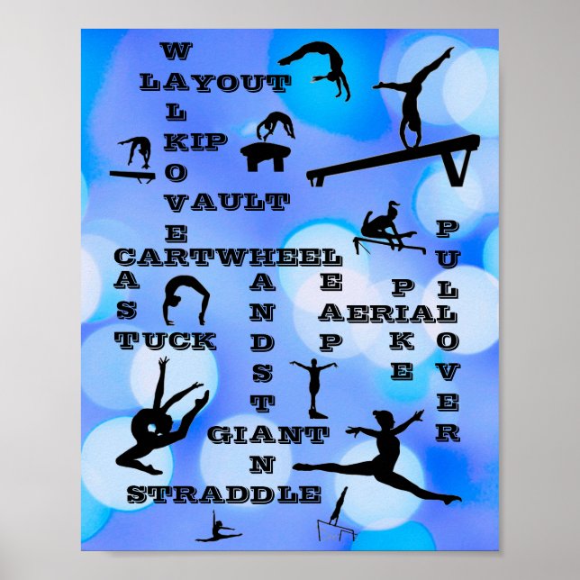 Girls Gymnastics Skills Crosswords Blue Poster (Framsidan)