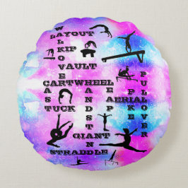 Girls Gymnastics Skills Crosswords Round Pillow Rund Kudde
