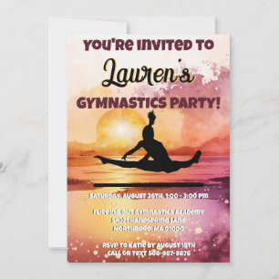 Girls Gymnastics Sunset Beach Birthday Inbjudningar