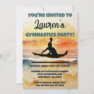 Girls Gymnastics Sunset Beach Birthday Inbjudningar
