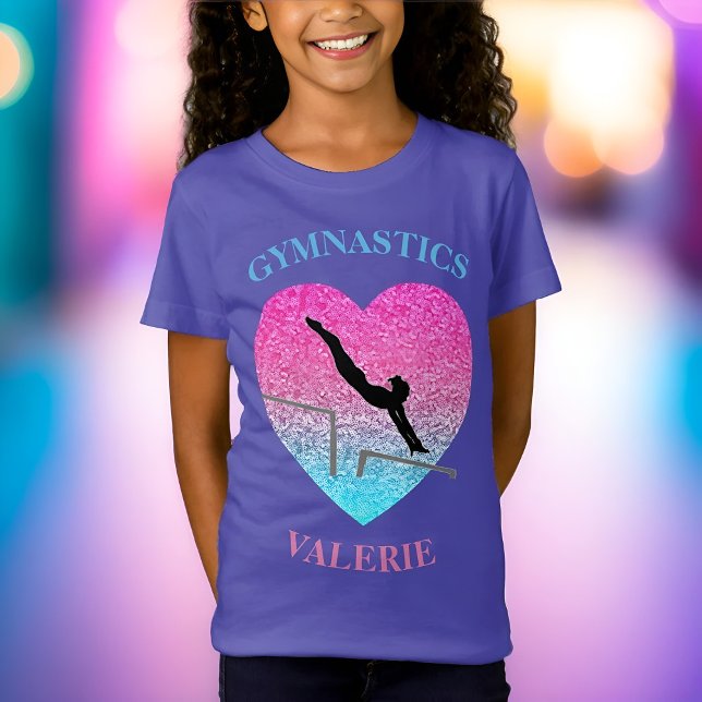 Girls Gymnastics T-Shirt for Gymnast - Uneven Pub (Girls Gymnastics Bars Tee in Pink Turquoise Purple by Glitter Leo's )