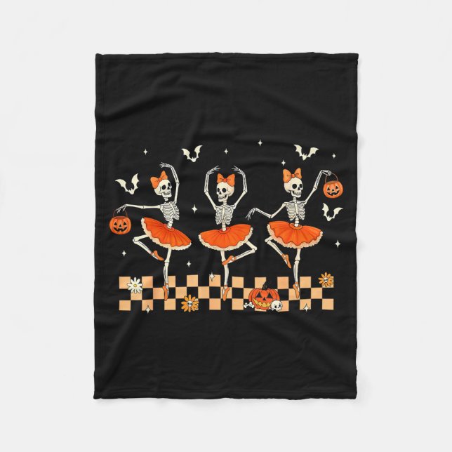 Girls Halloween Ballet Skeleton Pumpkin Girls Skel Fleecefilt (Framsidan)