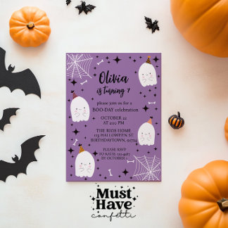 Girls Halloween Födelsedagsfest Spöken Lila Inbjudningar