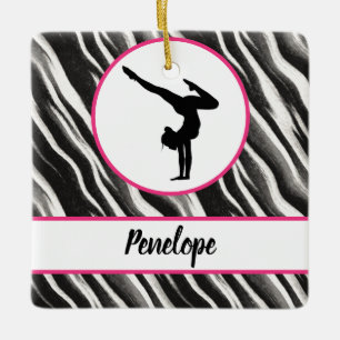 Girls Handstand Zebra tryck Faux Päls Julgransprydnad Keramik