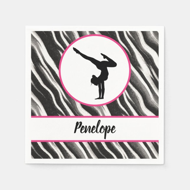 Girls Handstand Zebra tryck Faux Päls Pappersservett (Framsidan)