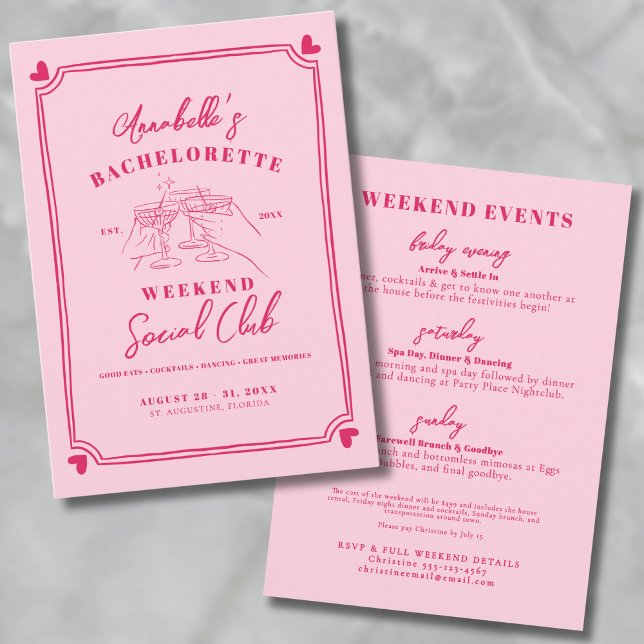 Girls Helg Cocktail Social Klubb Bachelorette Inbjudningar (Girls Weekend Cocktail Social Club Bachelorette Invitation)