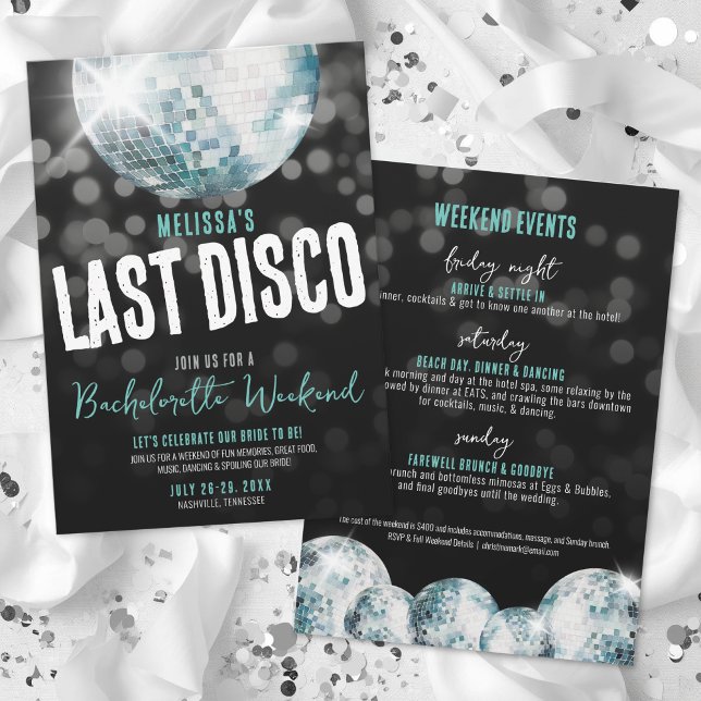 Girls Helg Last Disco Bachelorette Inbjudningar (Girls Weekend Last Disco Bachelorette Invitation)
