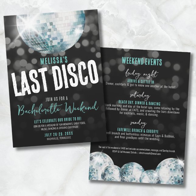 Girls Helg Last Disco Bachelorette Inbjudningar (Girls Weekend Last Disco Bachelorette Invitation)