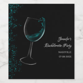 Girls helg mocksvans bachelorette-parblått vinflaska etikett