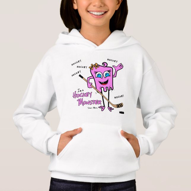 Girls Hockey Monster Rosa Hoodie Tee Shirt (Framsida)
