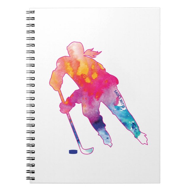 Girls Hockey Player Watercolor Pinks Notebook Anteckningsbok (Framsidan)