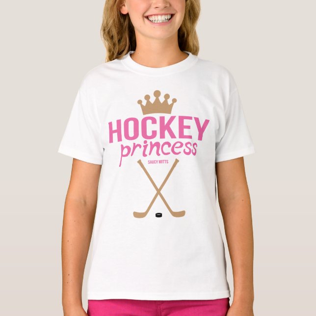Girls Hockey Princess Rosa Hockey Sticks Tee Shirt (Framsida)