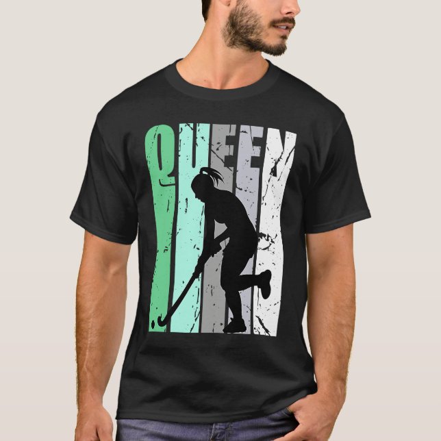 Girls Hockey Queen Hockey Retro Graphic Motivate T Shirt (Framsida)