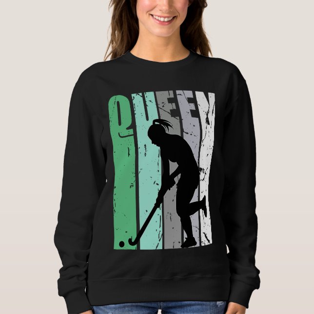Girls Hockey Queen Hockey Retro Graphic Motivate T Shirt (Framsida)