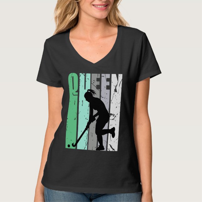 Girls Hockey Queen Hockey Retro Graphic Motivate T Shirt (Framsida)