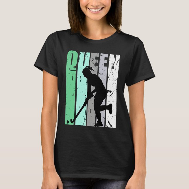 Girls Hockey Queen Hockey Retro Graphic Motivate T Shirt (Framsida)