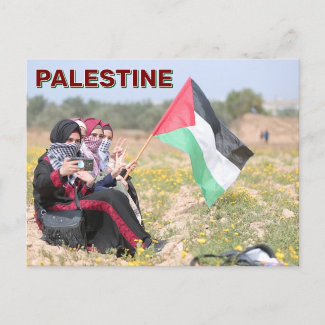 Girls Holding Palestinska Flagga Vykort (Framsida)