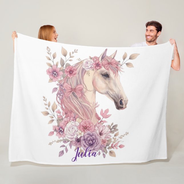 Girls Horse Pastel Fleece Blanket (På plats)