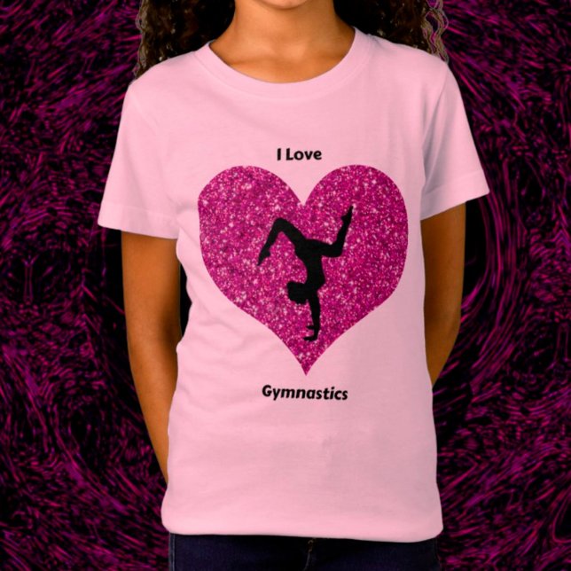 Girls I Kärlek Gymnastics Glitter Heart T-Shirt (Skapare uppladdad)