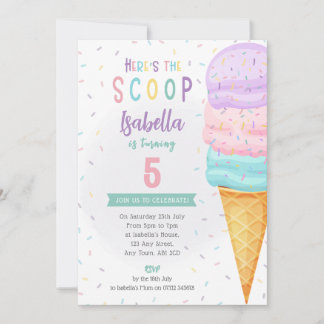 Girls Ice Cream Cone Inbjudan - Rosa Lila Scoop