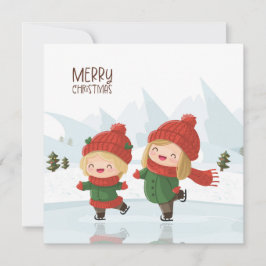 Girls ice skating at Christmas Julkort