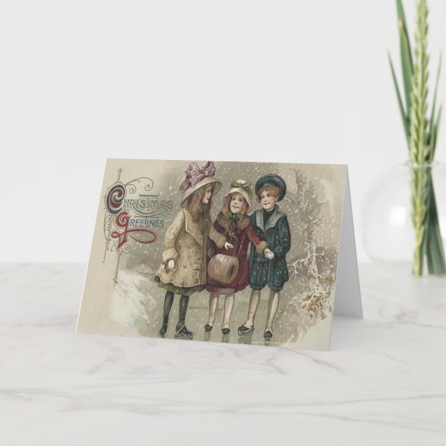 Girls Ice Skating Snö Fry Pond Helgkort (Framsida)