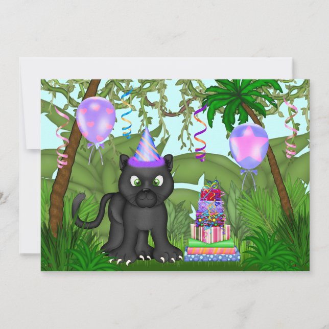 Girls Jungle Panther Födelsedagsfest inbjudan (Framsida)