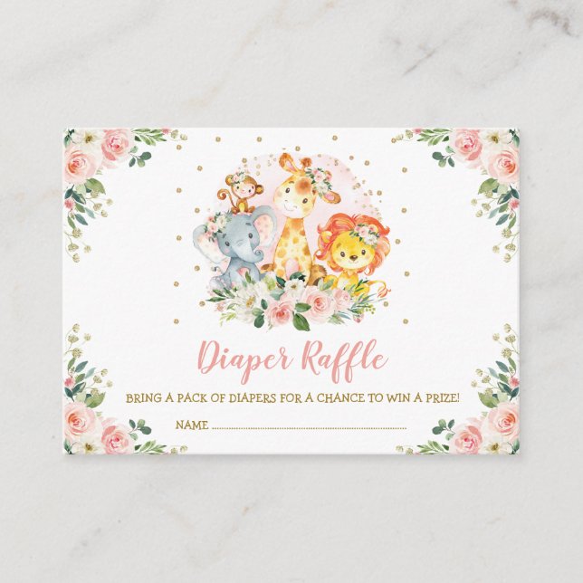 Girls Jungle Safari Vilda djur Diaper Raffle Tilläggskort (Framsida)