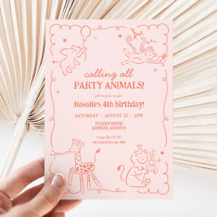 Girls Jungle Zoo Safari Animals Birthday Inbjudningar
