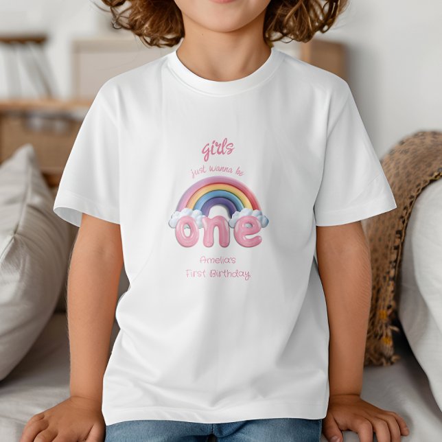 Girls Just Wanna Be One Rainbow Birthday T Shirt (Skapare uppladdad)