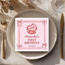 Girls Just Wanna Be One Red Pink Bow Cake Birthday Pappersservett