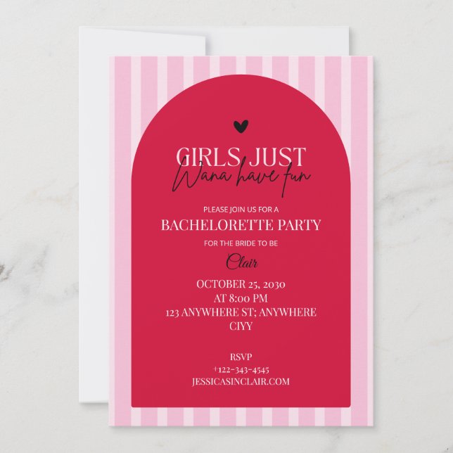 Girls Just Wanna Have Fun Pink Bachelorette Party Inbjudningar (Framsida)