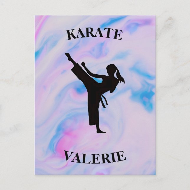 Girls Karate Pastel Swirl Vykort (Framsida)