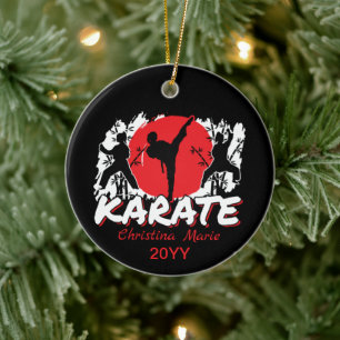 Girls Karate - Patriotic Japan Teeme Cera Julgransprydnad Keramik