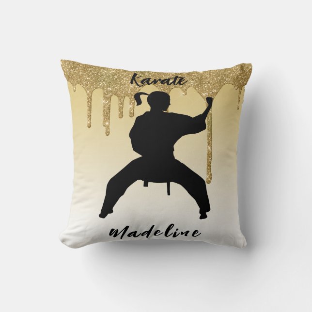 Girls Karate Stance Guld Glitter Drip Ombre Kudde (Framsida)