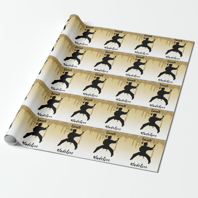 Girls Karate Stance Guld Glitter Drip Ombre Presentpapper (Utrullad)