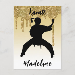 Girls Karate Stance Guld Glitter Drip Ombre Vykort
